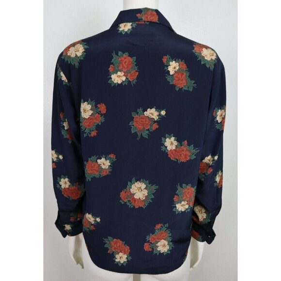 VINTAGE WOMEN'S SILKY TEXTURED BLOUSE - RUSS - BLUE FLORAL PRINT - SIZE 6P - Picture 6 of 7